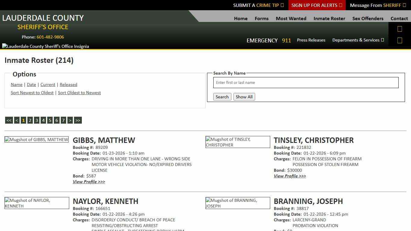 Inmate Roster - Current Inmates Booking Date Descending - Lauderdale County Sheriff